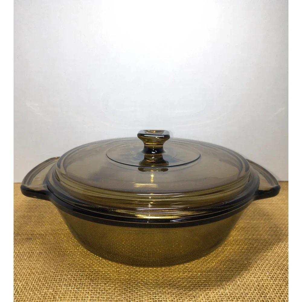 Vintage Anchor Hocking Amber Glass 1.5 Qt Casserole Dish With Lid Ember Brown
